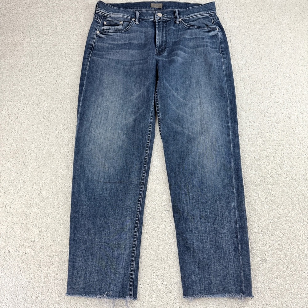 MOTHER The Dropout Fray Jeans Moon Dark Wash Cropped Raw Hem‎ Women's Size 26